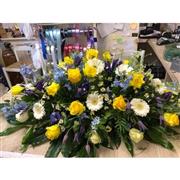 Yellow and blue casket